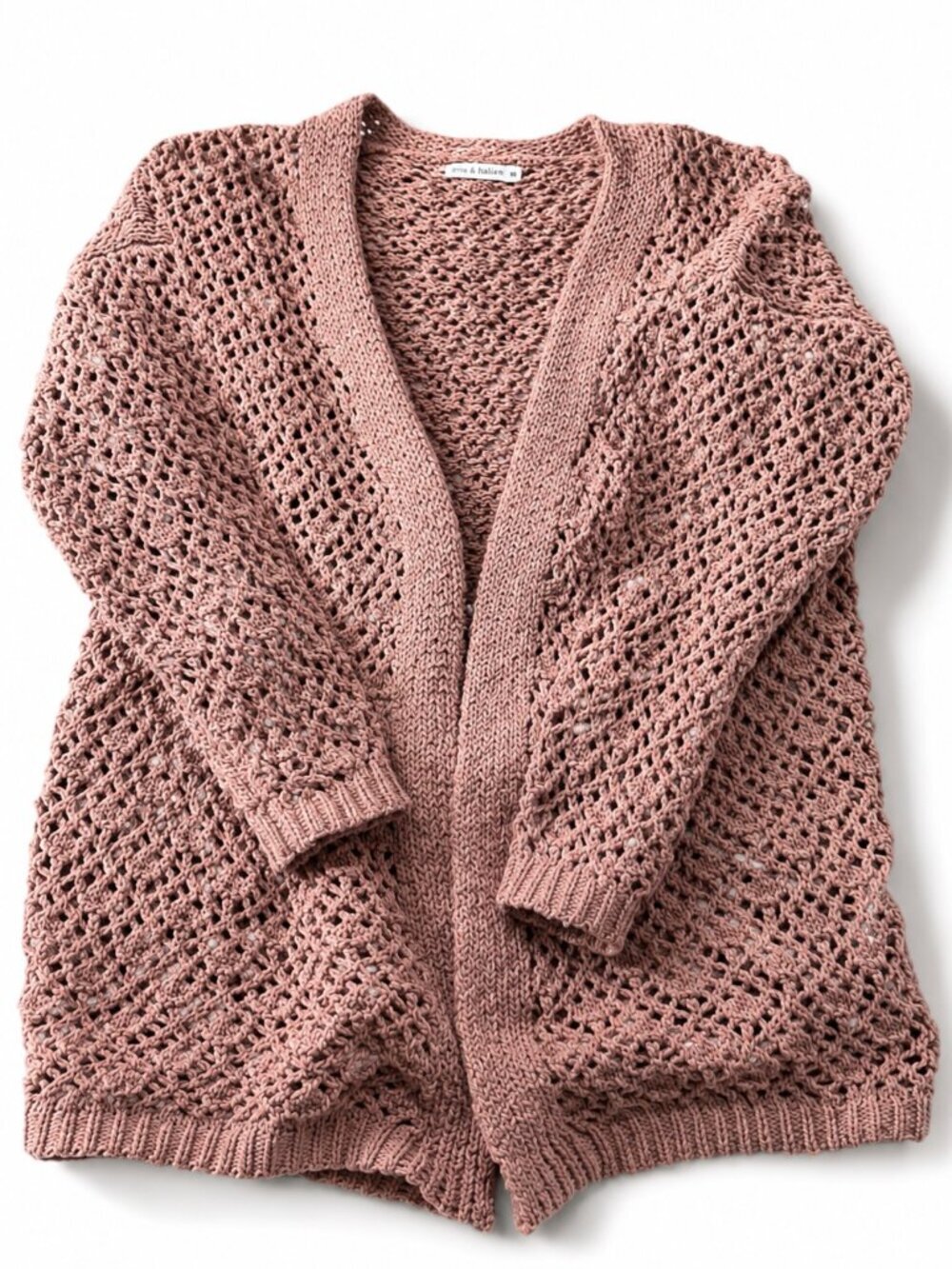 Moon & Madison Open Knit Cardigan Womens Medium Mauve Boho Chunky Sweater